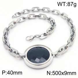 Cool style black diamond round pendant O-chain stainless steel lady necklace