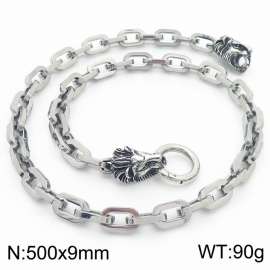 9*500mm Retro double lion head stainless steel necklace for men