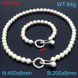 Fashionable French note buckle shell pearl women's bracelet necklace two-piece set