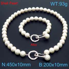 Fashionable French note buckle shell pearl women's bracelet necklace two-piece set
