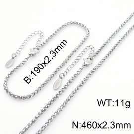 2.4mm stainless steel flower basket chain with tail chain bracelet necklace two-piece set