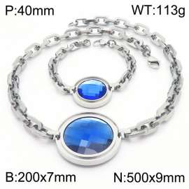 European and American stainless steel round zircon pendant women's bracelet necklace two-piece set