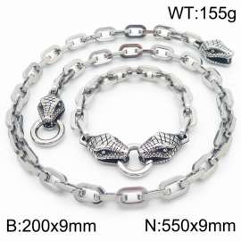 Personalized Cool Style Square Thread O-shaped Chain Snake Head Round Buckle Bracelet Necklace Set of Two