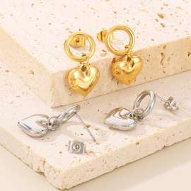 Women Polished Stainless Steel Love Heart Earrings