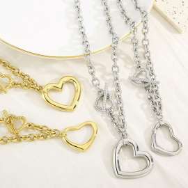 European and American fashion stainless steel hip hop love titanium steel pendant bracelet necklace jewelry set