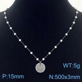 Stainless Steel Beads Necklace Link Chain With Devil's Eye Pendant Silver Color
