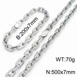Silver Color 200x7mm Bracelet 500X7mm Necklace Lobster Clasp Link Chain Jewelry Sets For Women Men