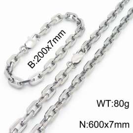 Silver Color 200x7mm Bracelet 600X7mm Necklace Lobster Clasp Link Chain Jewelry Sets For Women Men
