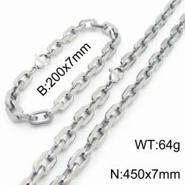 Silver Color 200x7mm Bracelet 450X7mm Necklace Lobster Clasp Link Chain Jewelry Sets For Women Men