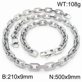 Silver Color 210x9mm Bracelet 500X9mm Necklace Lobster Clasp Link Chain Jewelry Sets For Women Men