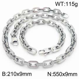 Silver Color 210x9mm Bracelet 550X9mm Necklace Lobster Clasp Link Chain Jewelry Sets For Women Men
