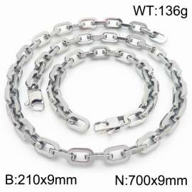 Silver Color 210x9mm Bracelet 700X9mm Necklace Lobster Clasp Link Chain Jewelry Sets For Women Men