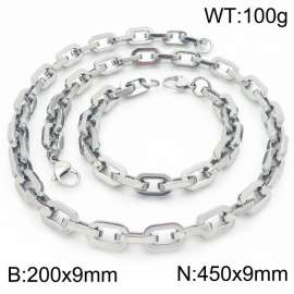 Silver Color 200x9mm Bracelet 450X9mm Necklace Lobster Clasp Link Chain Jewelry Sets For Women Men
