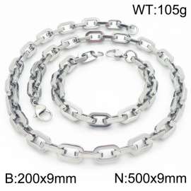 Silver Color 200x9mm Bracelet 500X9mm Necklace Lobster Clasp Link Chain Jewelry Sets For Women Men