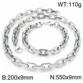 Silver Color 200x9mm Bracelet 550X9mm Necklace Lobster Clasp Link Chain Jewelry Sets For Women Men