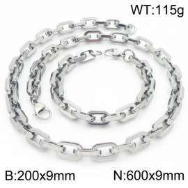 Silver Color 200x9mm Bracelet 600X9mm Necklace Lobster Clasp Link Chain Jewelry Sets For Women Men