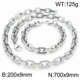 Silver Color 200x9mm Bracelet 700X9mm Necklace Lobster Clasp Link Chain Jewelry Sets For Women Men