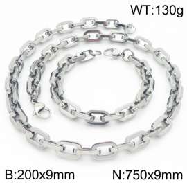 Silver Color 200x9mm Bracelet 750X9mm Necklace Lobster Clasp Link Chain Jewelry Sets For Women Men