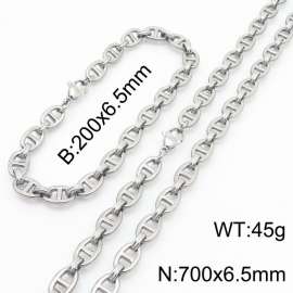 Silver Color 200x6.5mm Bracelet 700X4.5mm Necklace Lobster Clasp Pig Nose Link Chain Jewelry Sets For Women Men