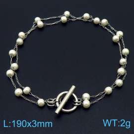 Double layer pearl chain OT buckle stainless steel bracelet