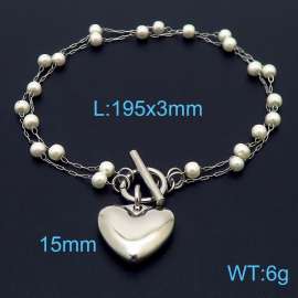 Double layer pearl chain love pendant OT buckle stainless steel bracelet