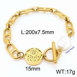 Japanese character chain palm pendant OT buckle pearl gold stainless steel bracelet