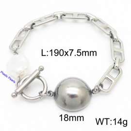 Japanese character chain half round pendant OT buckle pearl steel color stainless steel bracelet