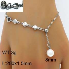 Love chain splicing pearl pendant with adjustable steel color stainless steel bracelet