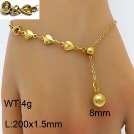 Heart Chain Spliced Ball Pendant with Adjustable Gold Stainless Steel Bracelet