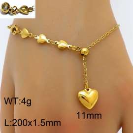 Splicing Love Chain 3D Love Pendant Adjustable Gold Stainless Steel Bracelet