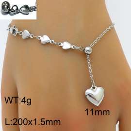 Splicing Heart Chain 3D Love Pendant Adjustable Steel Stainless Steel Bracelet