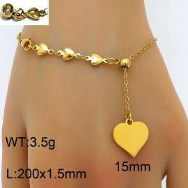 Splicing Love Chain Love Pendant Adjustable Gold Stainless Steel Bracelet