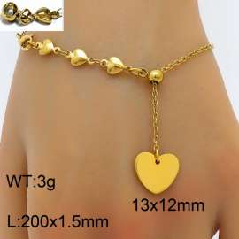 Splicing Heart Chain Heart shaped Pendant with Adjustable Gold Stainless Steel Bracelet