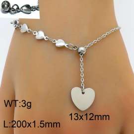Splicing Heart Chain Heart shaped Pendant Adjustable Steel Stainless Steel Bracelet