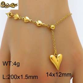 Splicing Heart Chain 3D Heart shaped Pendant with Adjustable Gold Stainless Steel Bracelet