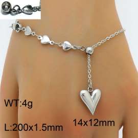 Splicing Heart Chain 3D Heart shaped Pendant Adjustable Steel Color Stainless Steel Bracelet