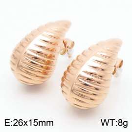 European and American fashion stainless steel creative screw thread water droplet shaped charm rose gold earrings