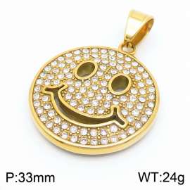 Hiphop Stainless Steel 18k Gold Plated Jewelry Full CZ Diamond Round Plate Smile Face Happy Pendant