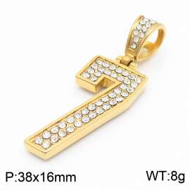 Hiphop 18k Pvd Gold Plating Stainless Steel Number 7 CZ Rhinestone Pendant Popular Jewelry