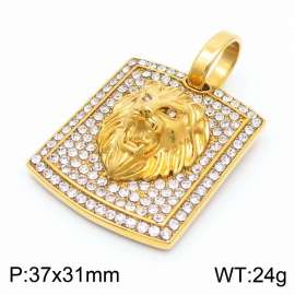 Men Hip Hop Gemstone Jewelry Square Gold Plated Stainless Steel Lion Cubic Zircon Pendant Charms
