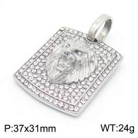 Hip Hop Gemstone Men Jewelry Square Stainless Steel Lion Cubic Zircon Pendant Charms