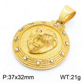 Hip Hop Jewelry 18k Gold Plated Stainless Steel Lion Head Pendant Zircon Round Pendant