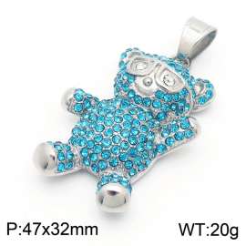 Fashion Jewelry Blue Crystal Diamond Teddy Bear Stainless Steel Pendant For Women
