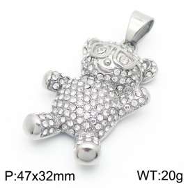 Fashion Jewelry Transparent Crystal Diamond Teddy Bear Stainless Steel Pendant For Women