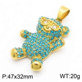 Fashion Jewelry Blue Crystal Diamond Teddy Bear 18k Gold Plated Stainless Steel Pendant