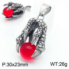 Classical Men's Necklace Pendant Stainless Steel Eagle Claw Red Beads Pendant