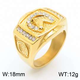 Hip Hops Religious Square Zircon Ring Jewelry Gold Plated Tone Horse Head Pattern Mens Rings
