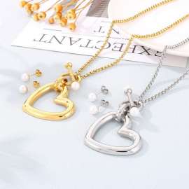 Fashionable and exaggerated heart-shaped personality, versatile hollowed out love women's necklace and earring set