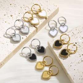 Stainless steel minimalist style fashionable hanging heart shaped charm silver earrings
