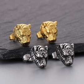 Domineering Stainless Steel Tiger Earrings Mens Personality Earrings